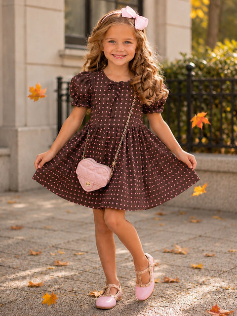 Chocolate Charm Polka Dot Puff Sleeve Dress