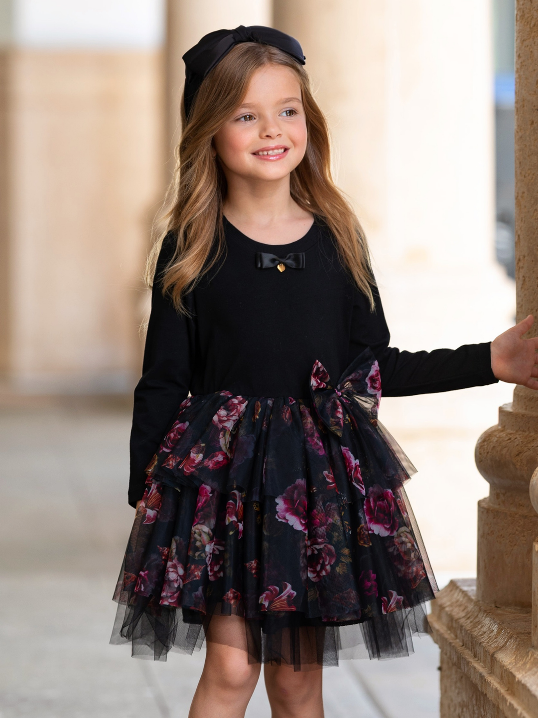 Midnight Bloom Tiered Tulle Dress