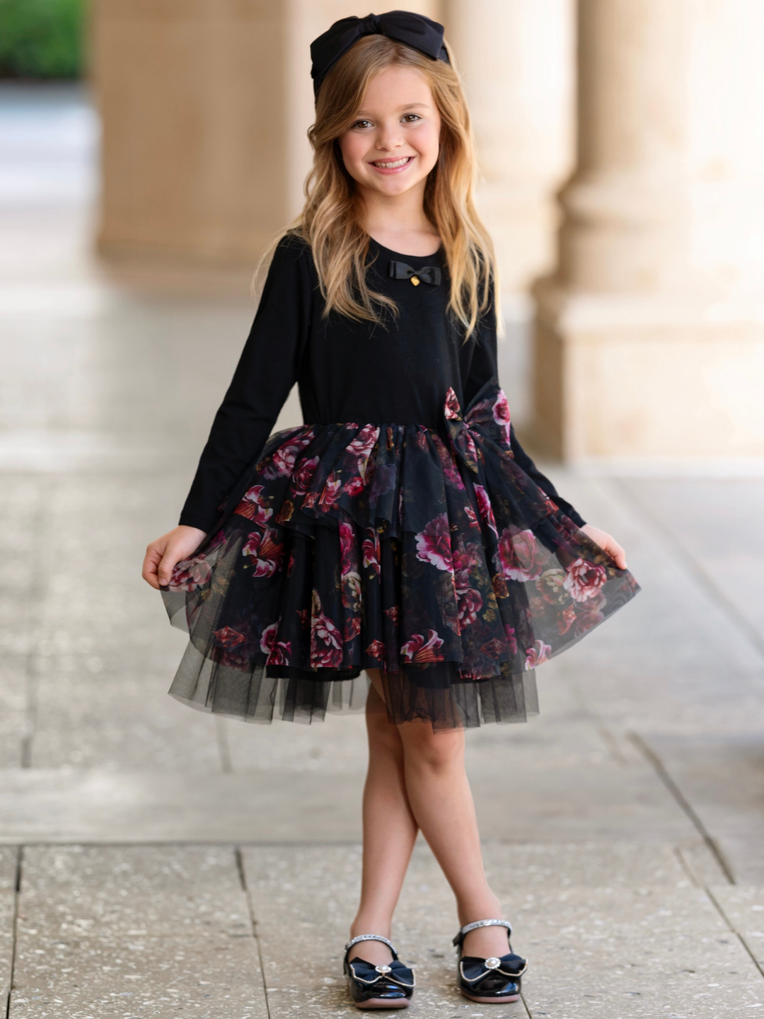 Midnight Bloom Tiered Tulle Dress