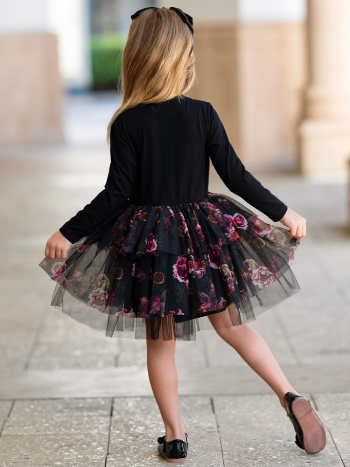Midnight Bloom Tiered Tulle Dress
