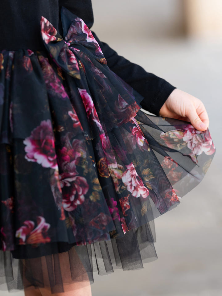 Midnight Bloom Tiered Tulle Dress