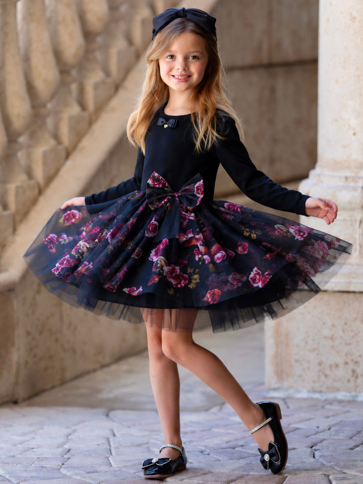 Midnight Bloom Tiered Tulle Dress