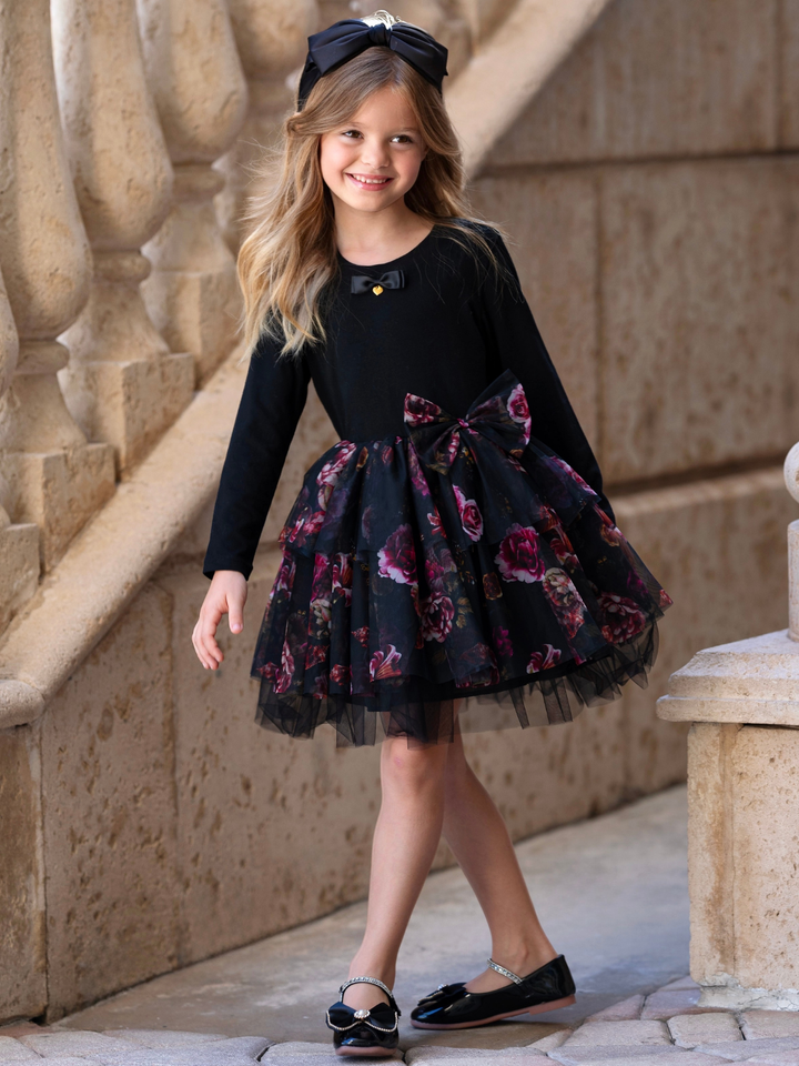 Midnight Bloom Tiered Tulle Dress