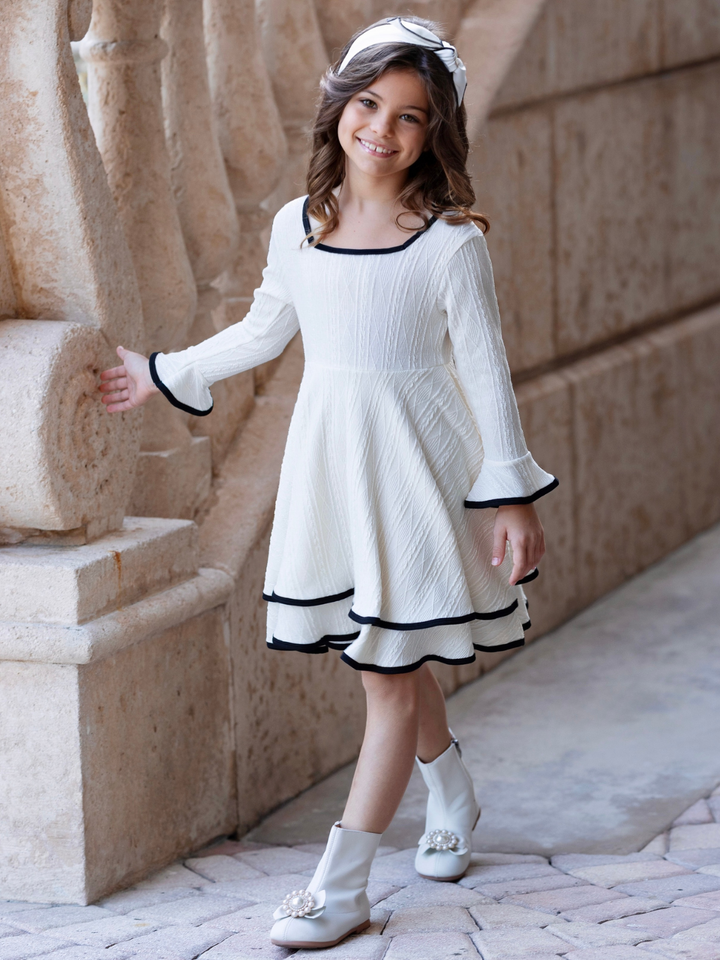 Girls long sleeve ivory dress perfect for holidays, church, weddings, and special occasions.