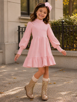 Autumn Blush Ribbed Long Sleeve Dress