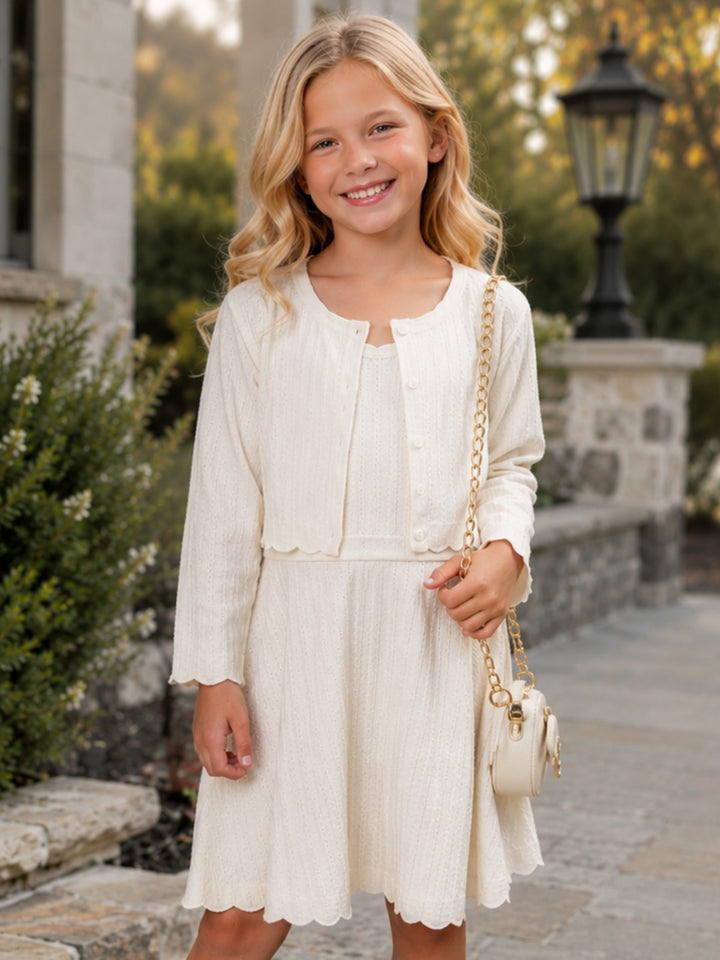 Girls ivory knit dress for Thanksgiving and family photos.