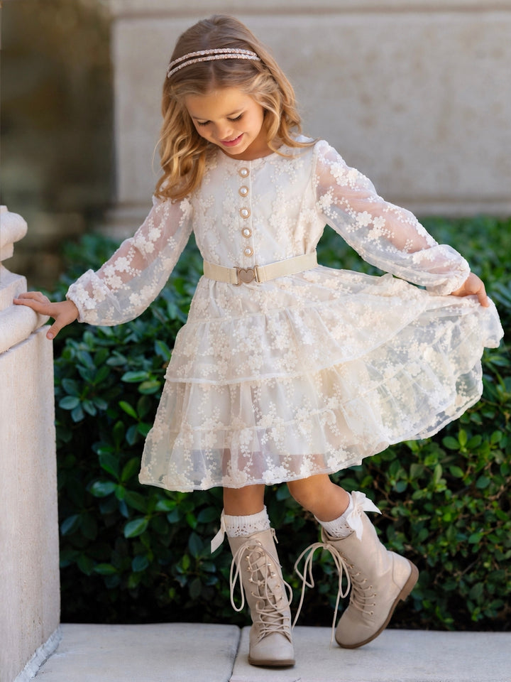 Golden Grace Tiered Belted Dress