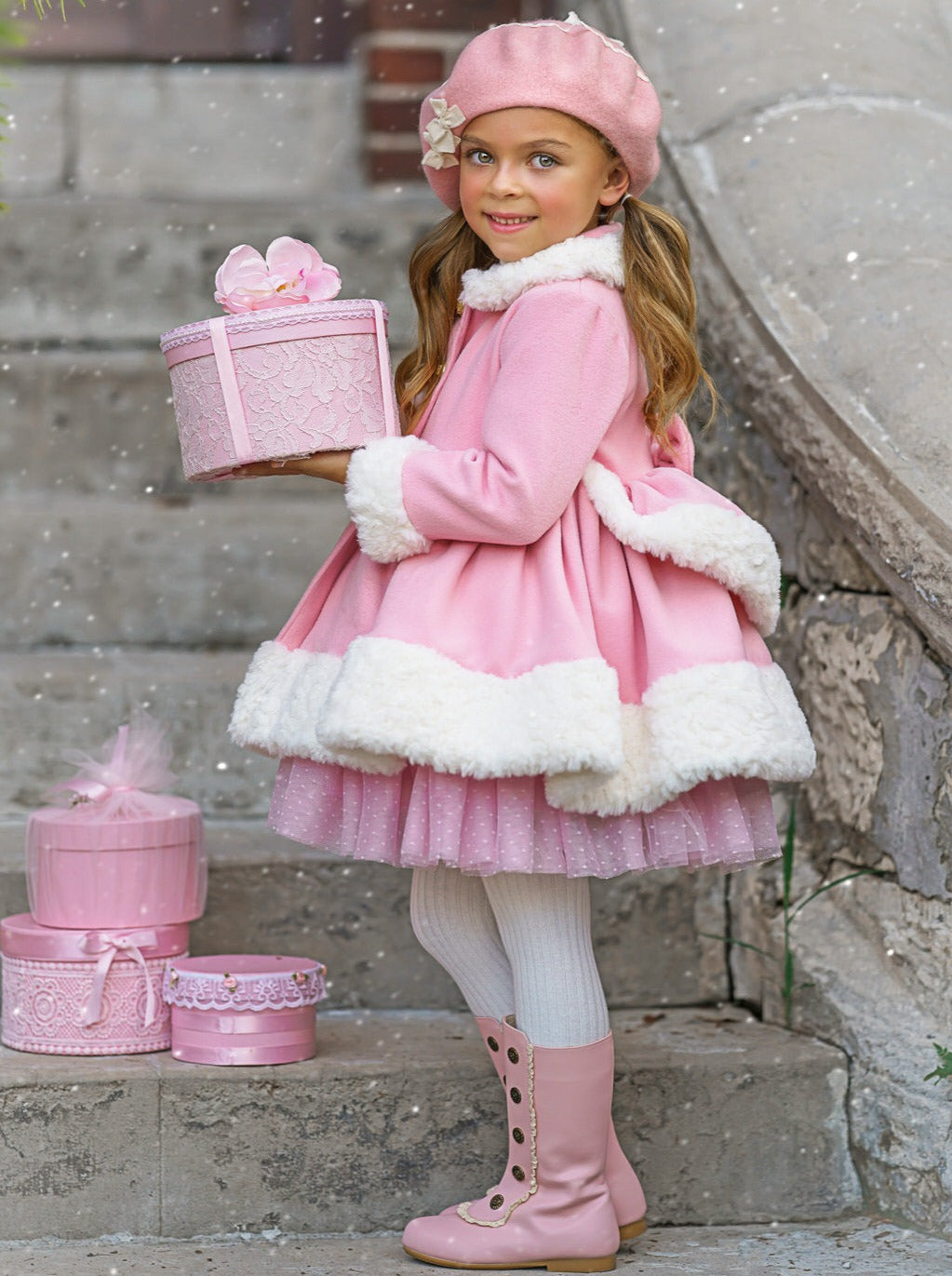 pink winter dress coat Touch of Faux Fur Duchess – Mia Belle Girls UK/AU 8 Clothing Accessory Size:40