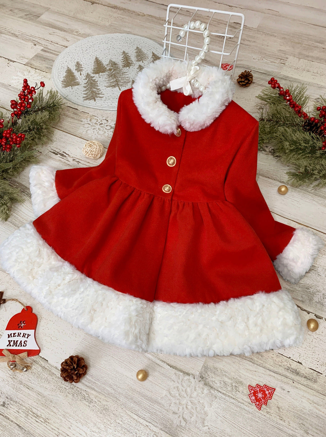 Mia Belle Girls Red Faux Fur Duchess Coat | Girls Winter Coats
