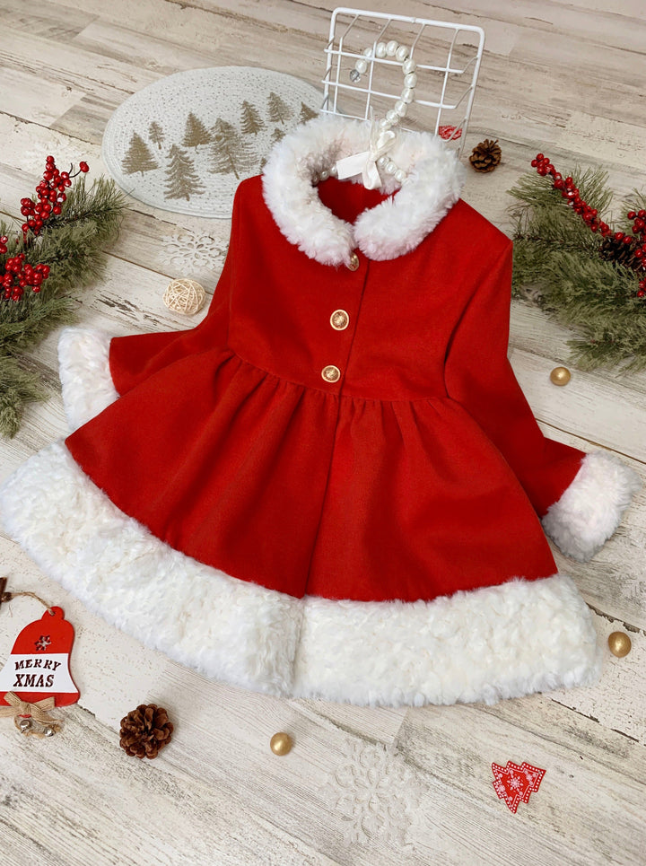 Mia Belle Girls Red Faux Fur Duchess Coat | Girls Winter Coats