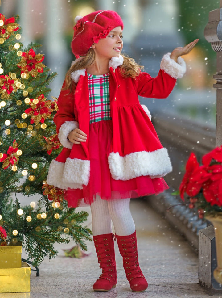 Mia Belle Girls Red Faux Fur Duchess Coat | Girls Winter Coats
