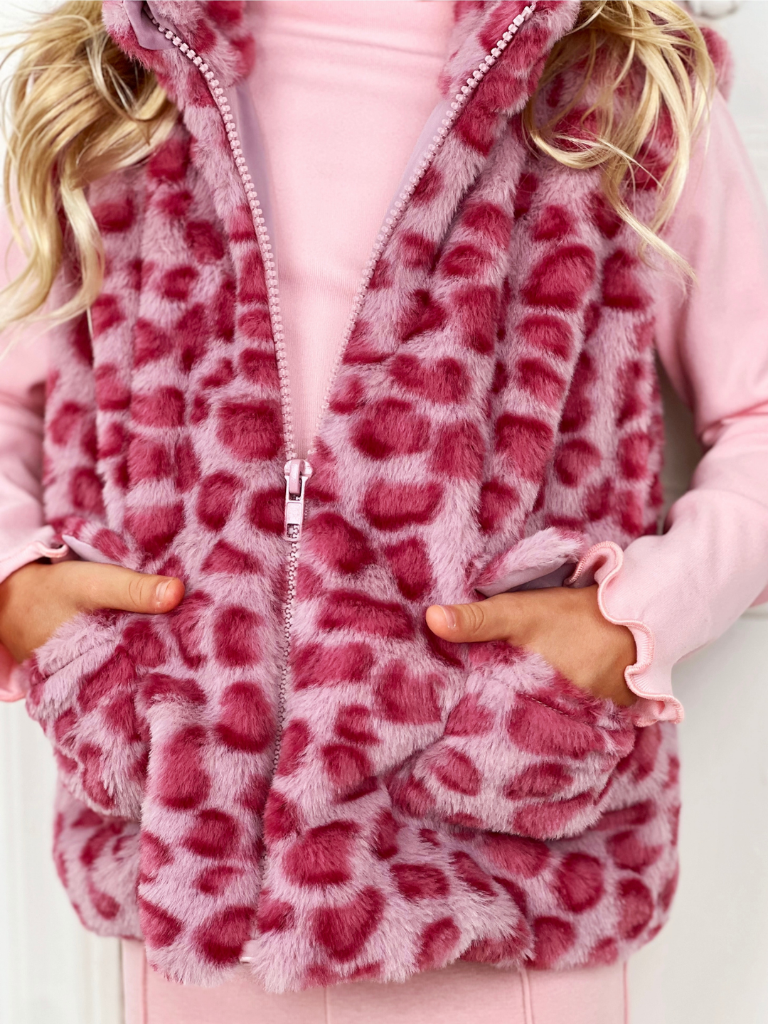 Chic & Wild Pink Leopard Faux Fur Vest