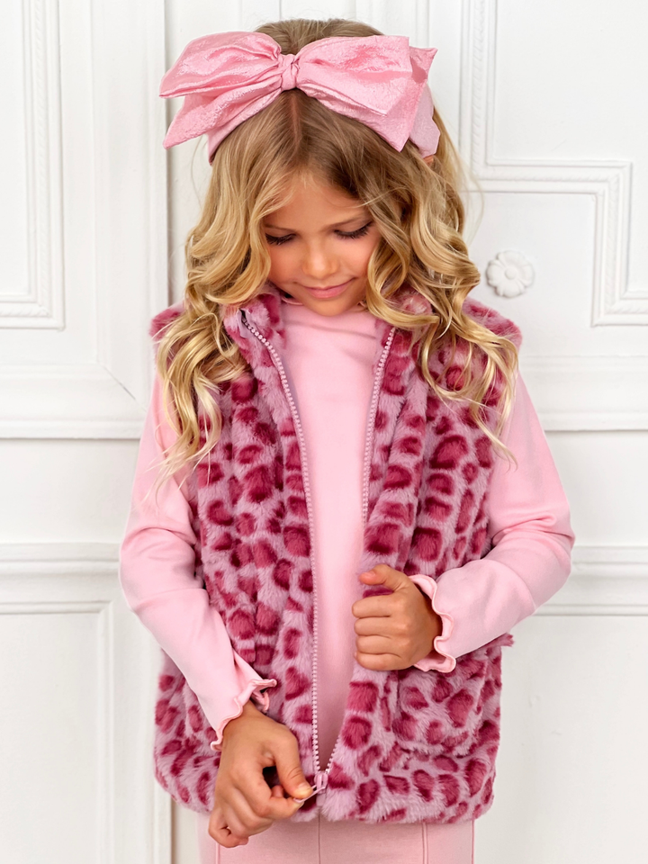 Chic & Wild Pink Leopard Faux Fur Vest