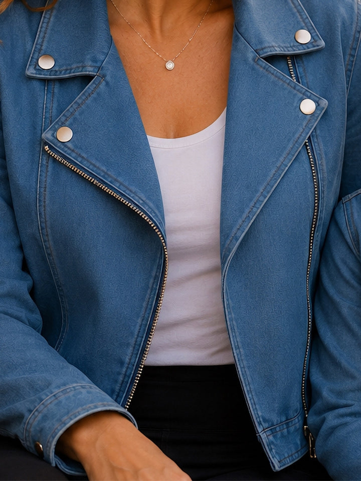 Mommy and daughter coordinating denim jackets for fall.