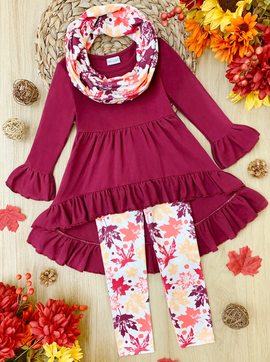 Tunic, Scarf, & Leggings Set - Mia Belle Girls