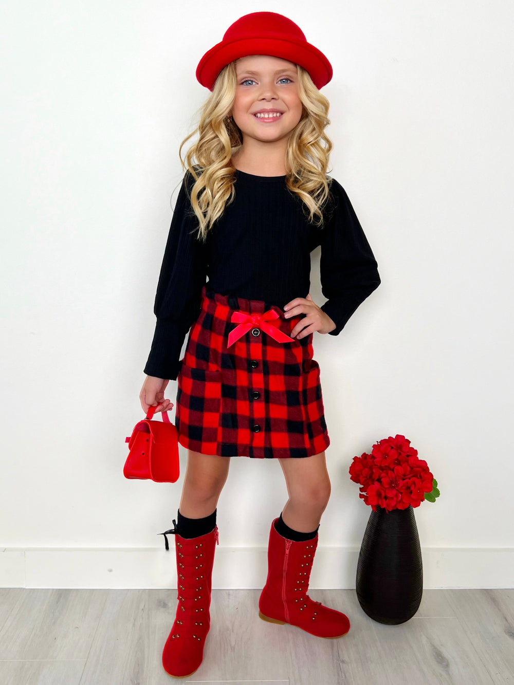 Plaid Present Pocket Skirt Set Mia Belle Girls