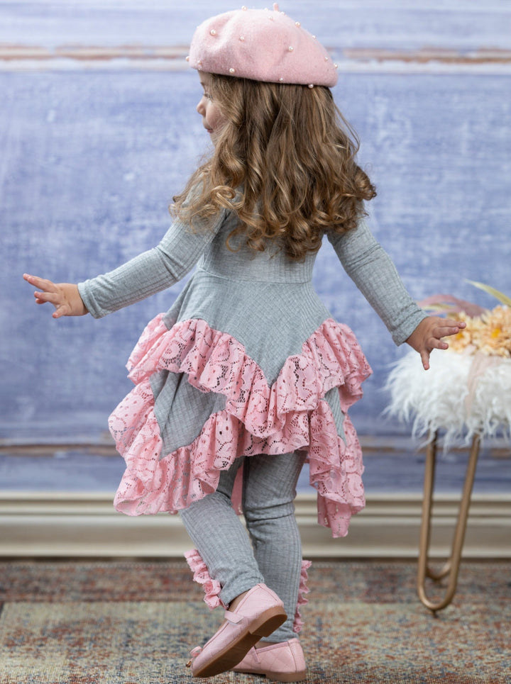 Girls Fall Outfits | Lace Tiered Tunic & Legging Set - Mia Belle Girls