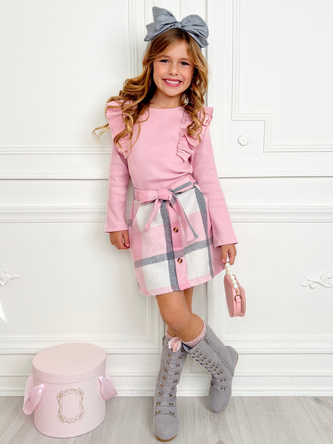 My Fave Girl Pink Ruffled Top and Brushed Fleece Skirt Set Mia Belle Girls