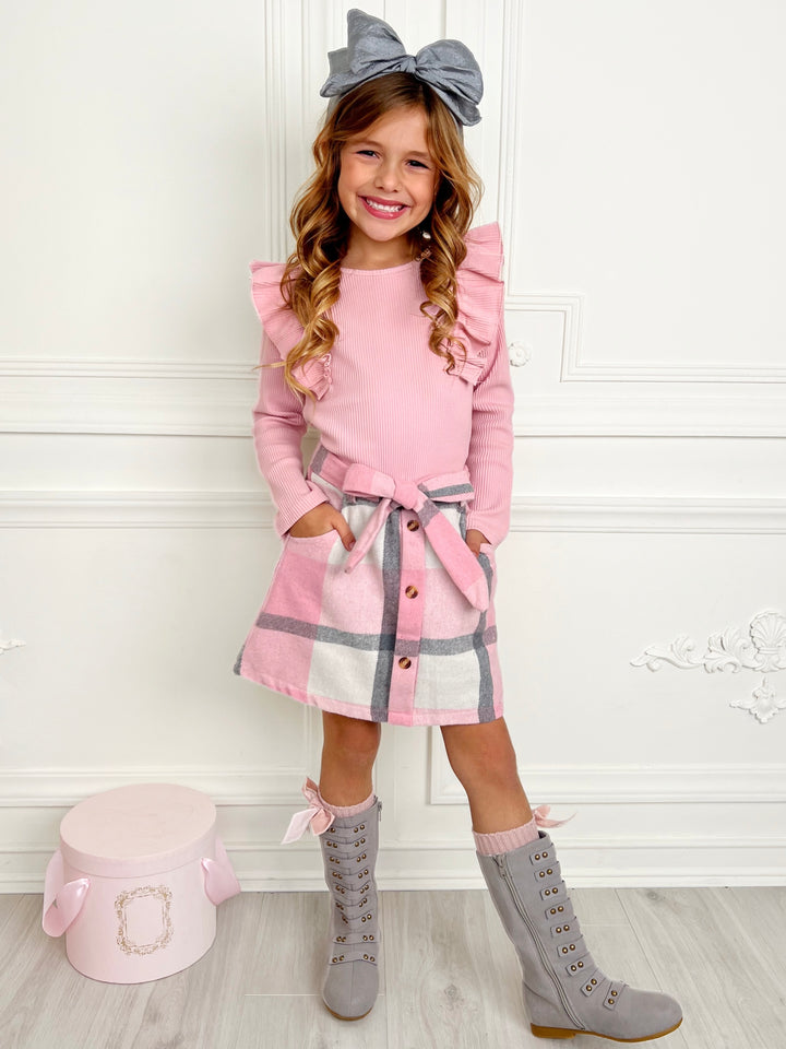 My Fave Girl Pink Ruffled Top and Brushed Fleece Skirt Set Mia Belle Girls