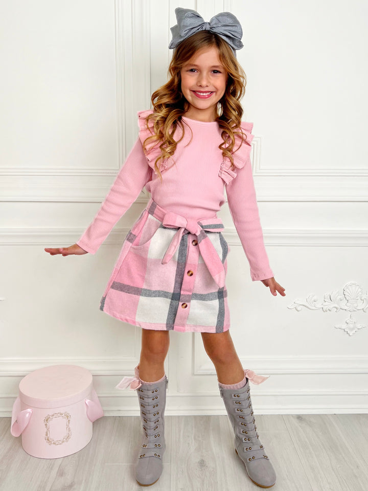 My Fave Girl Pink Ruffled Top and Brushed Fleece Skirt Set Mia Belle Girls