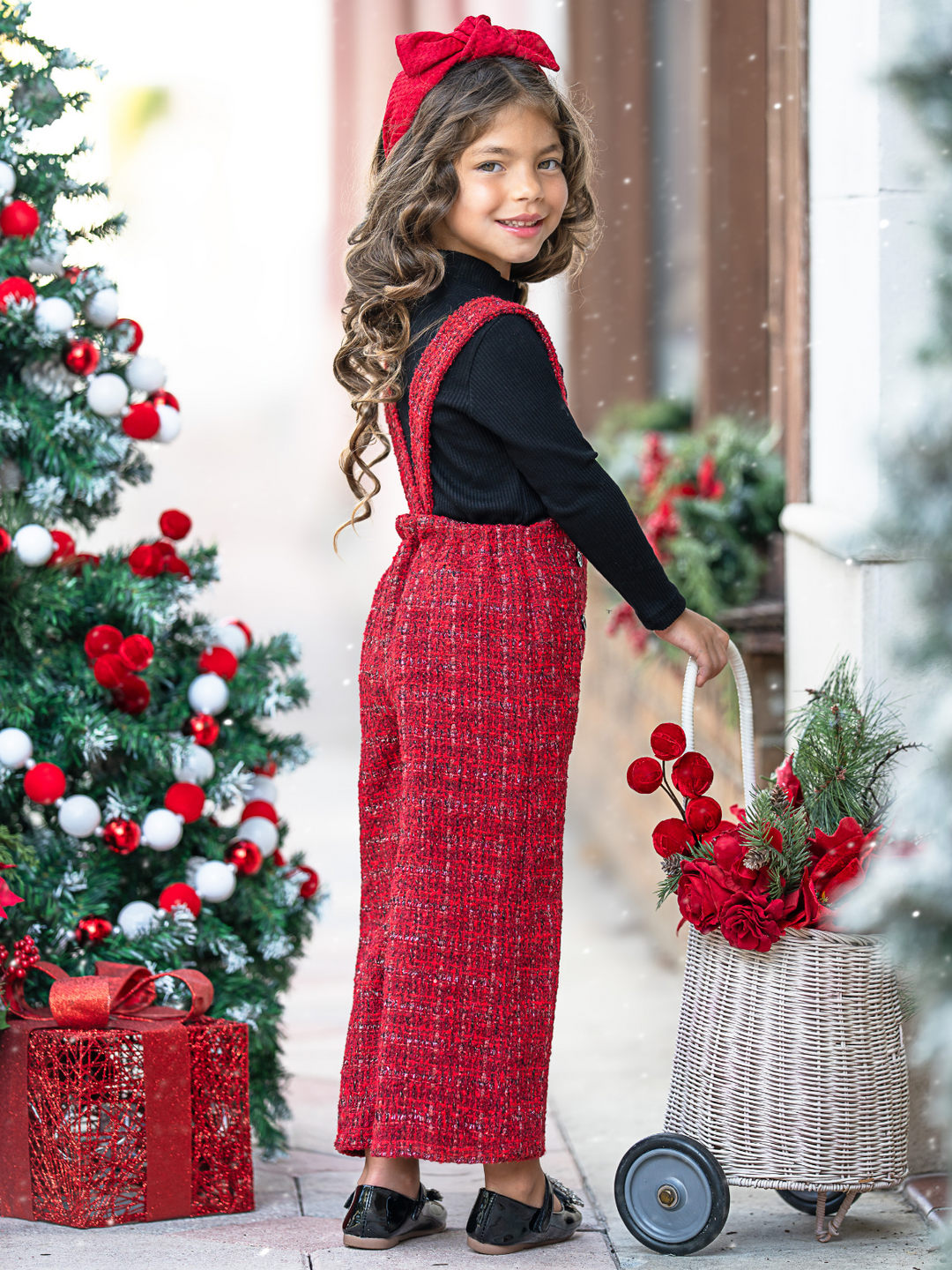 Cozy Couture Turtleneck Top and Flannel Overalls Set Mia Belle Girls