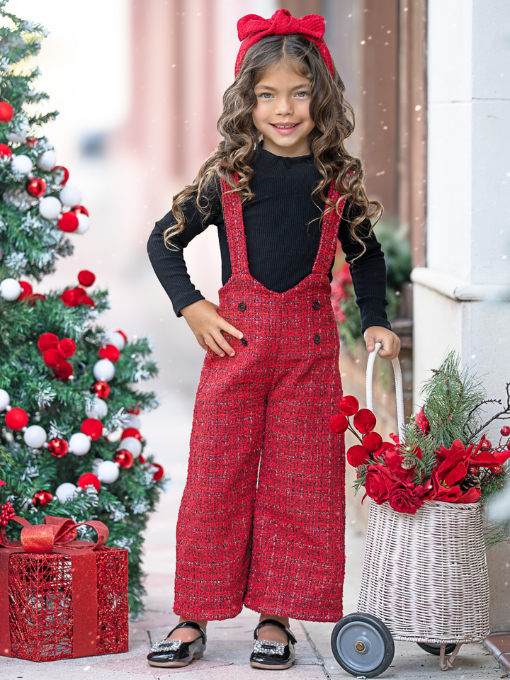Cozy Couture Turtleneck Top and Flannel Overalls Set Mia Belle Girls