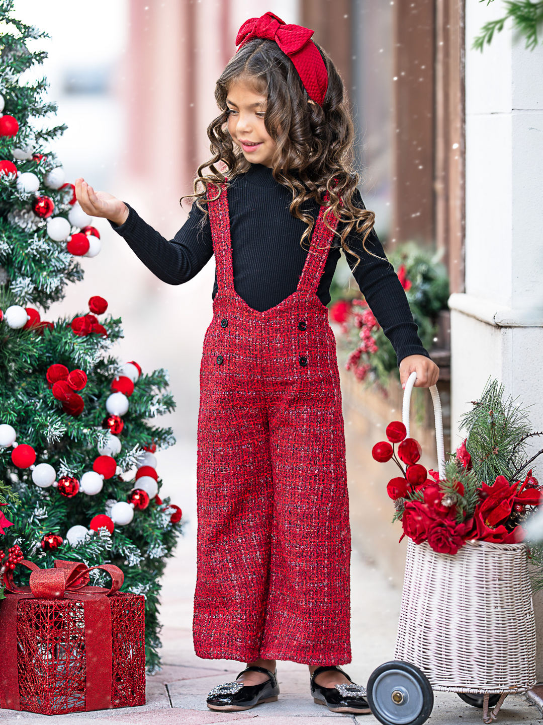 Cozy Couture Turtleneck Top and Flannel Overalls Set Mia Belle Girls