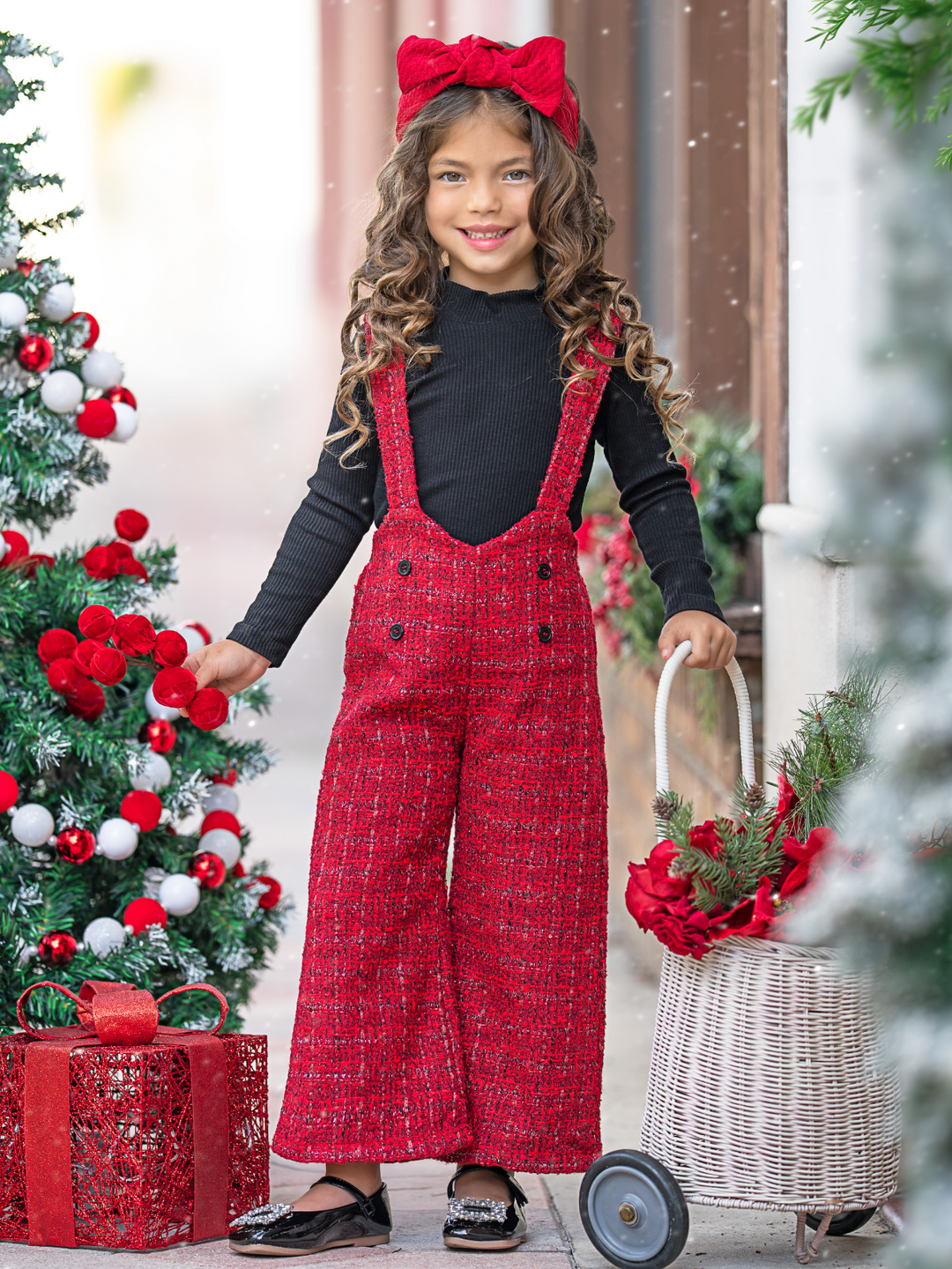 Cozy Couture Turtleneck Top and Flannel Overalls Set Mia Belle Girls
