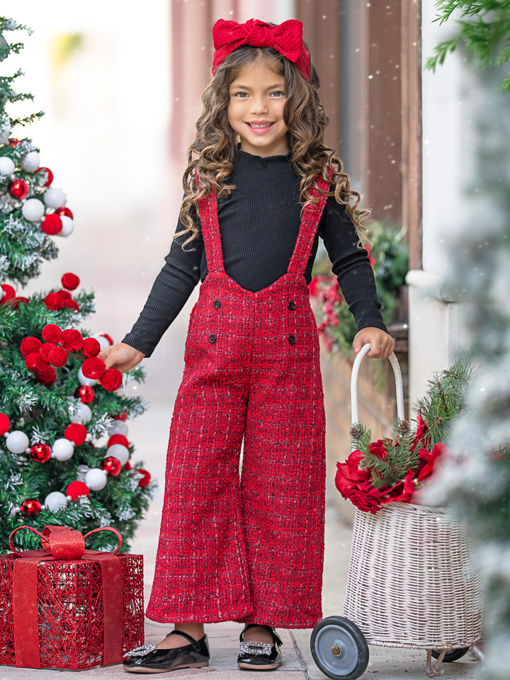 Cozy Couture Turtleneck Top and Flannel Overalls Set Mia Belle Girls