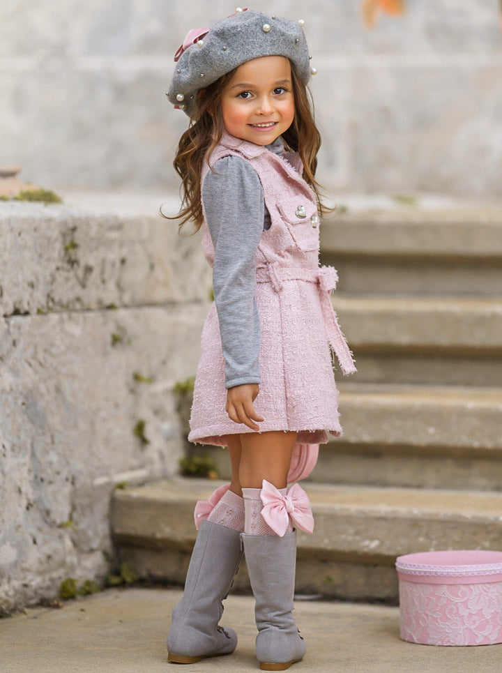 Forever Chic Black Sweater & Belted Pink Dress Set