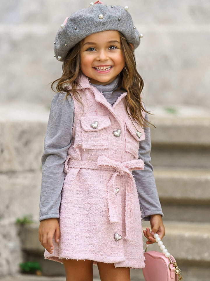 Forever Chic Black Sweater & Belted Pink Dress Set