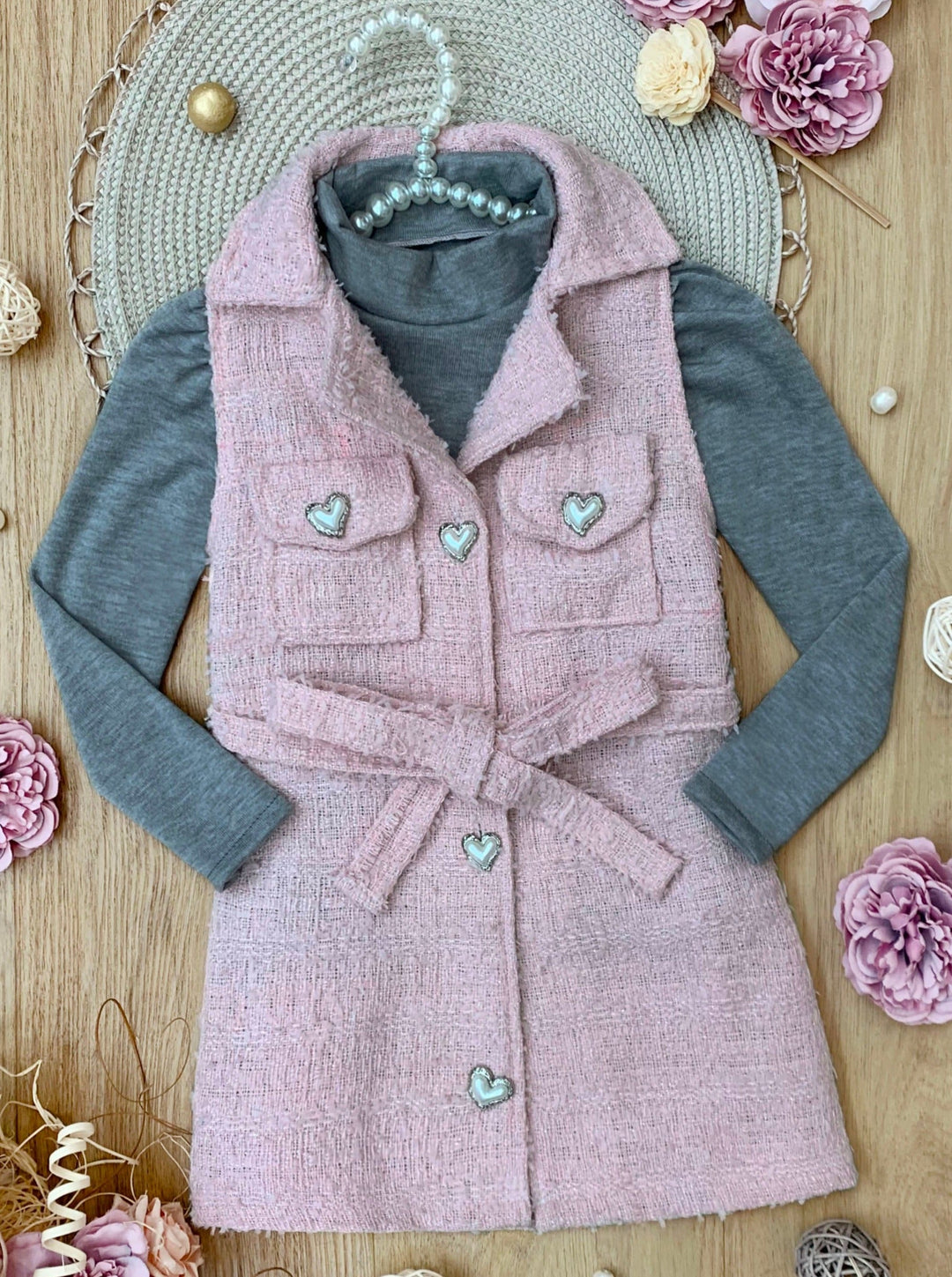Forever Chic Black Sweater & Belted Pink Dress Set