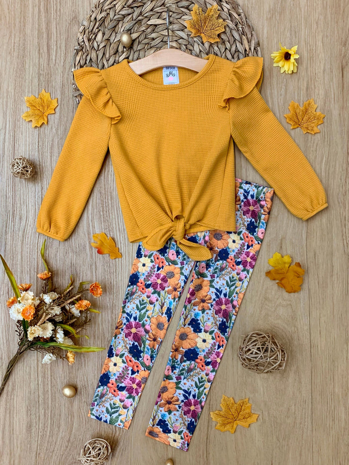 Marigold Ruffle Tie Top and Floral Legging Set