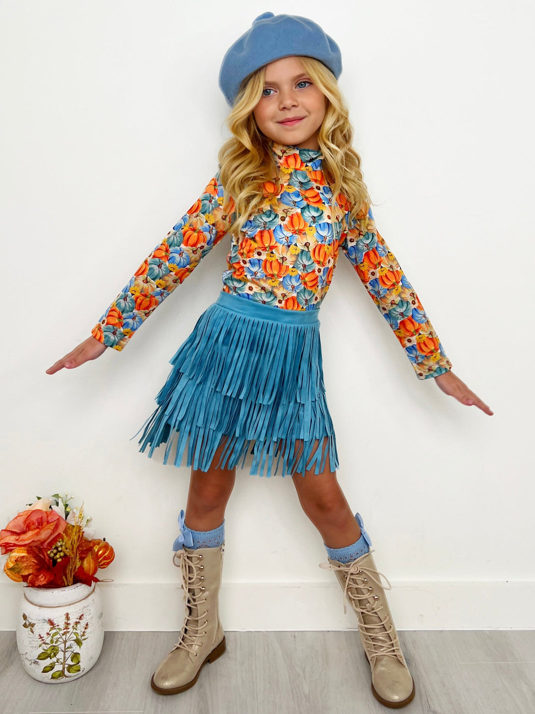 Pumpkin Patch Turtleneck Top and Fringe Skort Set Mia Belle Girls