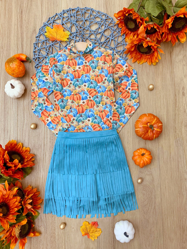 Pumpkin Patch Turtleneck Top and Fringe Skort Set Mia Belle Girls