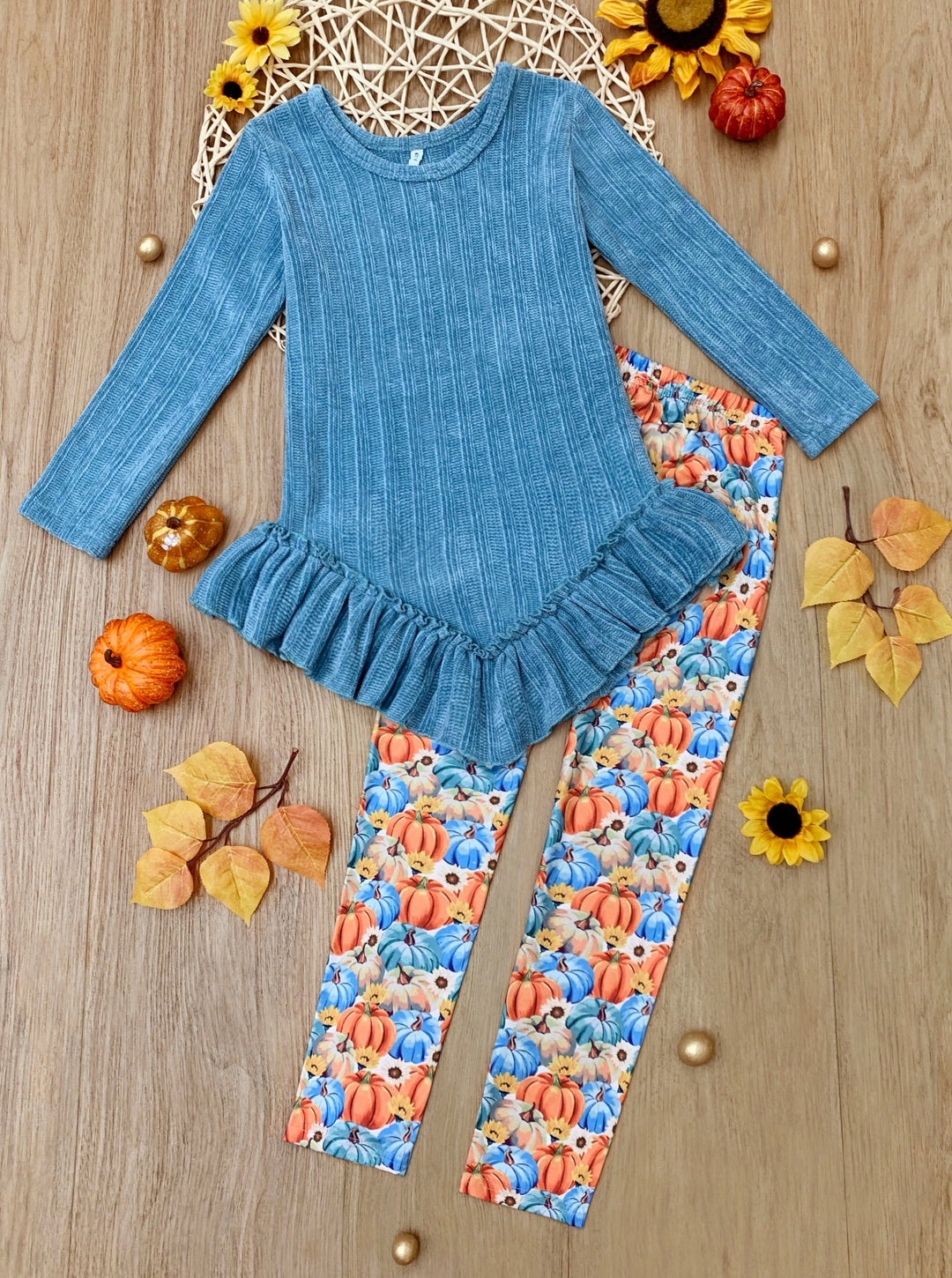 Pumpkin Patch Ruffle Tunic and Legging Set Mia Belle Girls