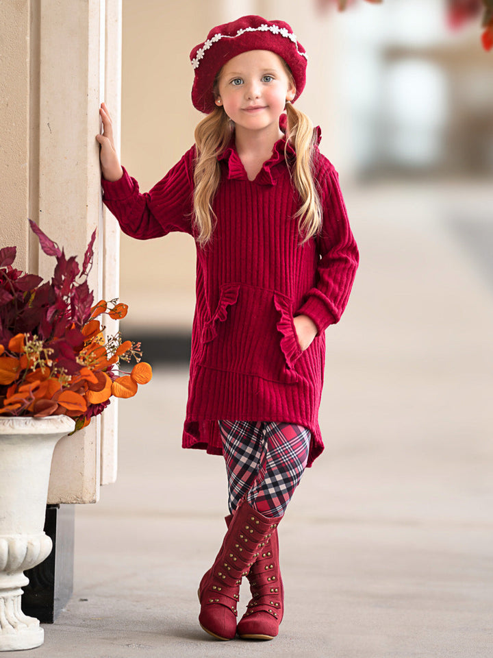Festive Plaid Girls Hooded Tunic and Legging Set Mia Belle Girls