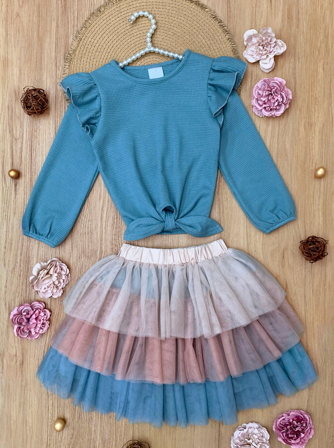 Blue Ruffle Top and Layered Tutu Skirt Set Mia Belle Girls