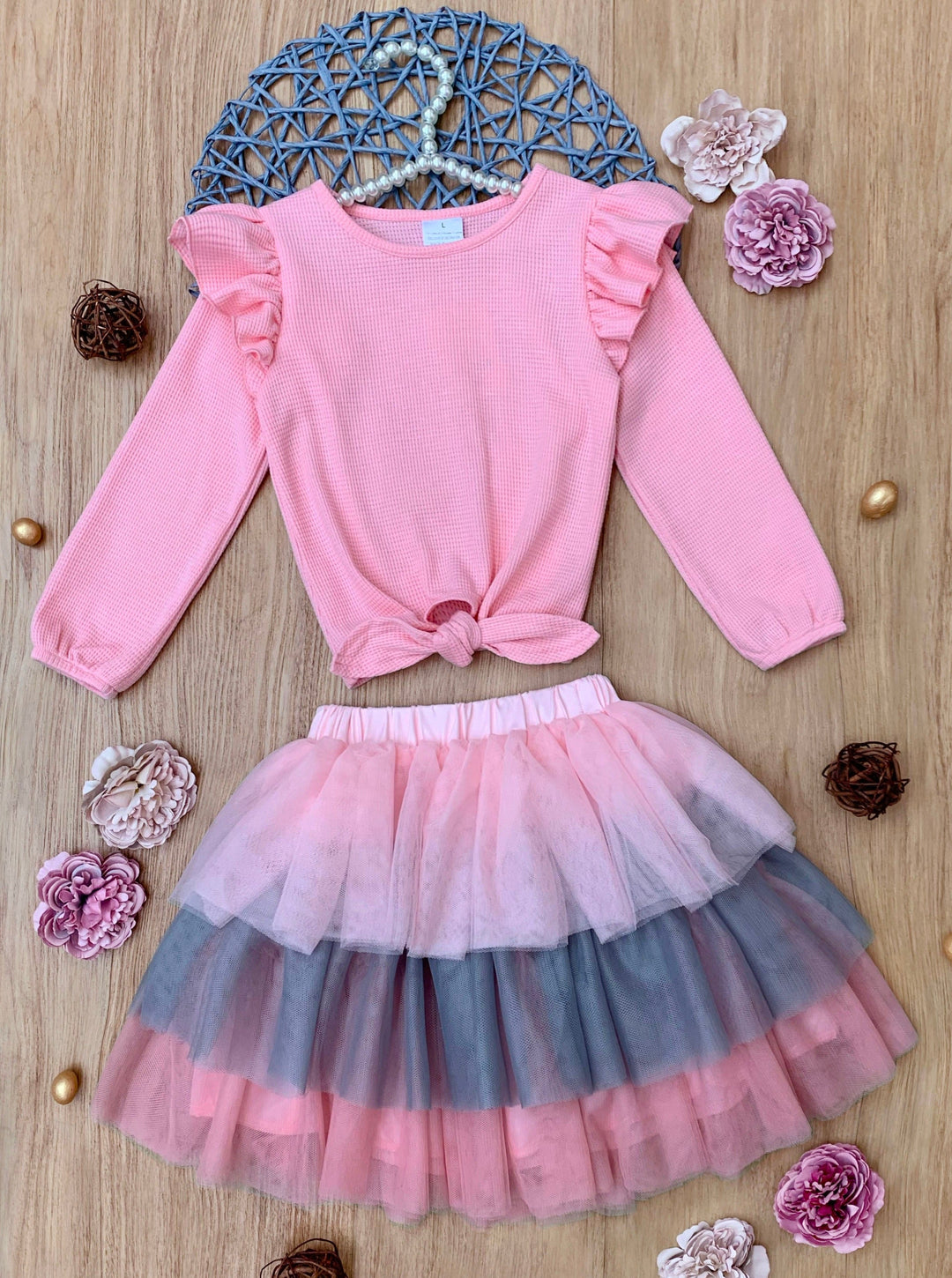 Pink Ruffle Top and Layered Tutu Skirt Set Mia Belle Girls