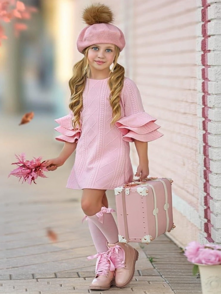 Best Pick Pink Ruffle Sleeve Sweater Dress Mia Belle Girls