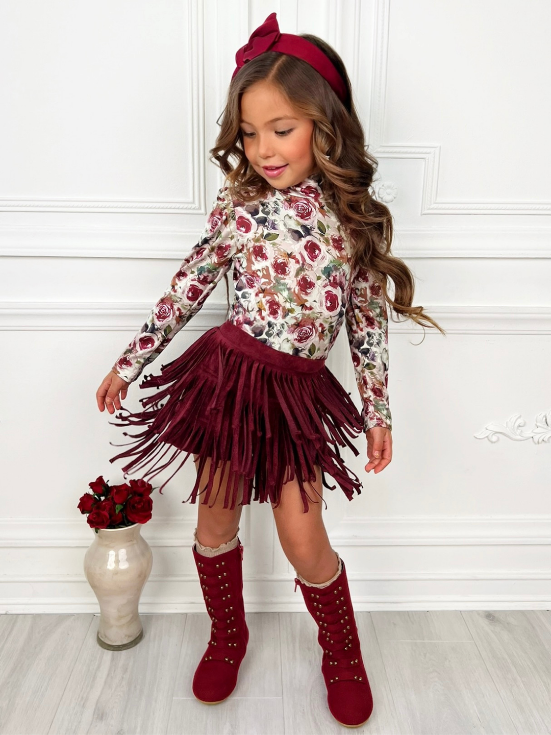 Autumn Rose Top and Fringe Skort Set