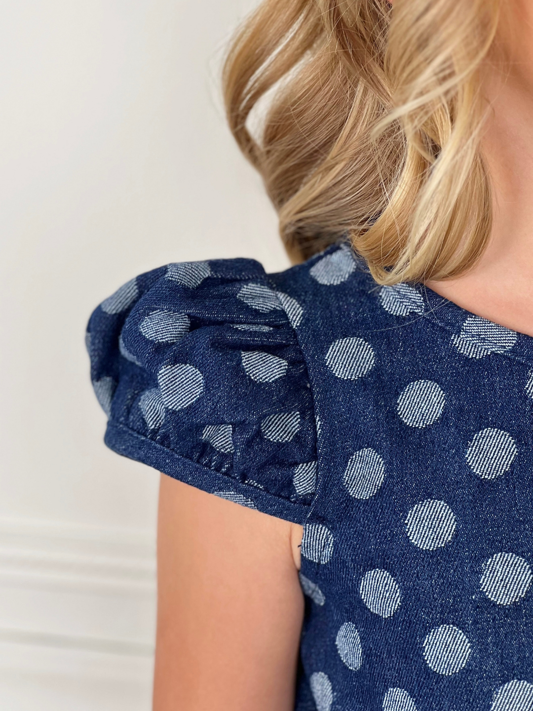 Polka Dot Peplum Matching Denim Top and Skirt Set