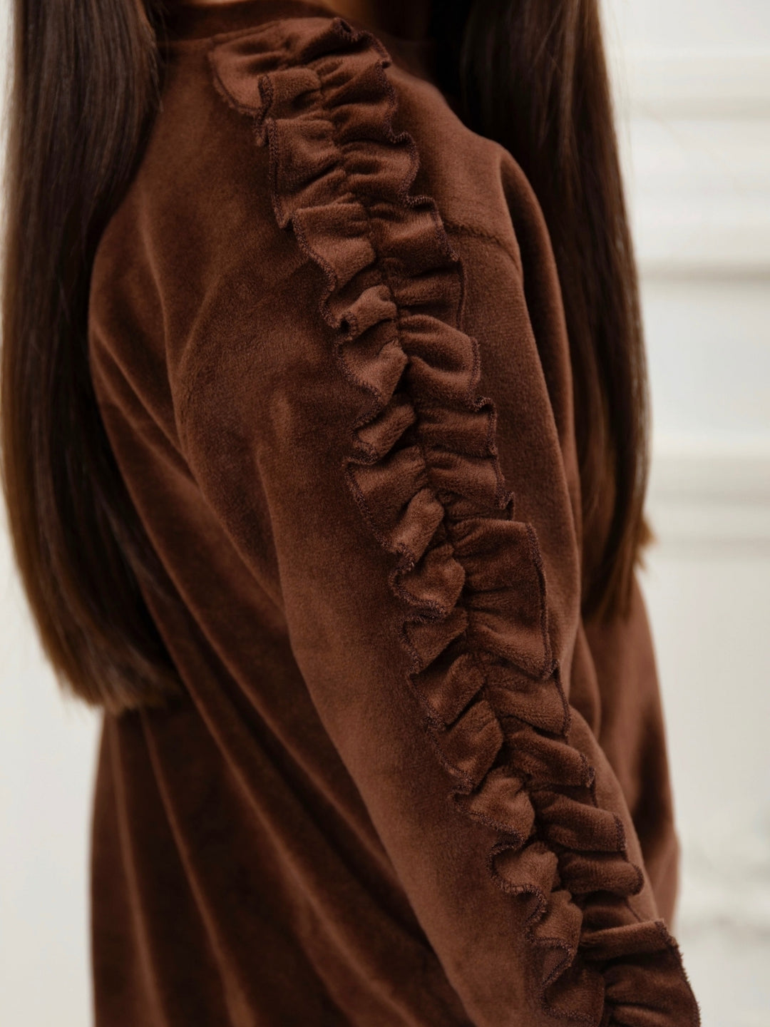 Chocolate brown girls two piece velour set
