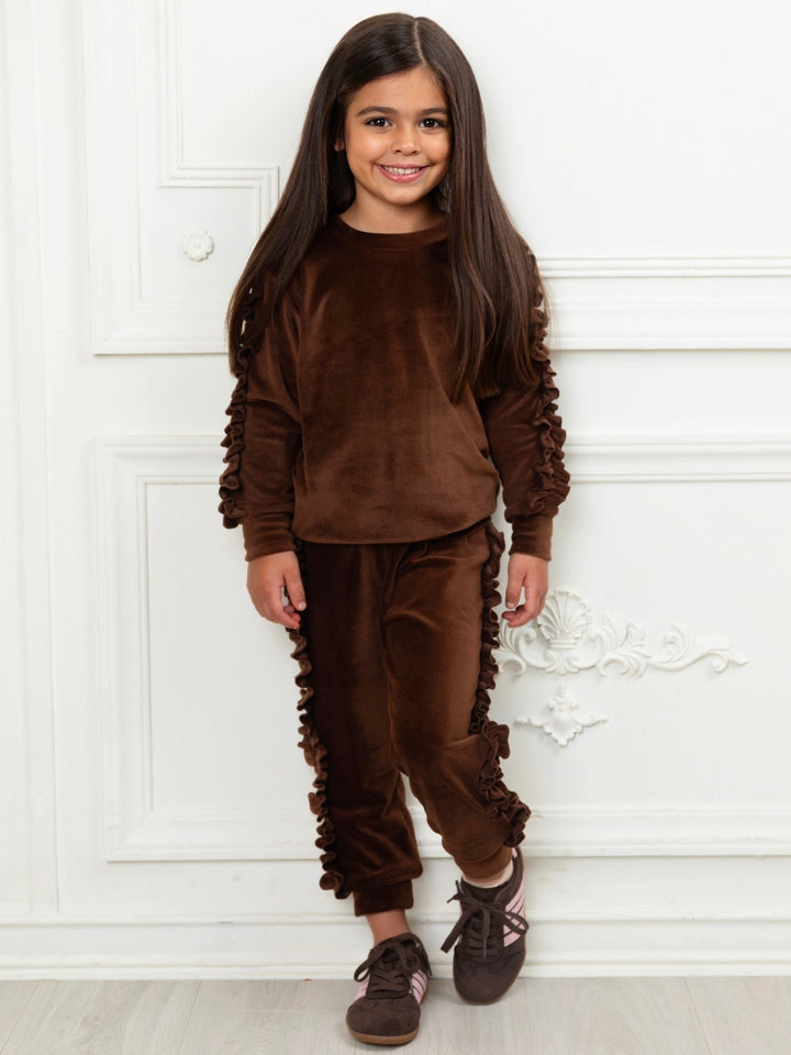 Chocolate brown girls two piece velour set