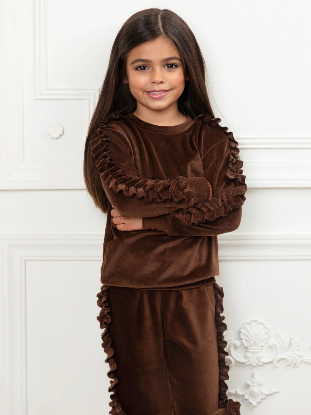 Girls matching velour outfit for school and special outings