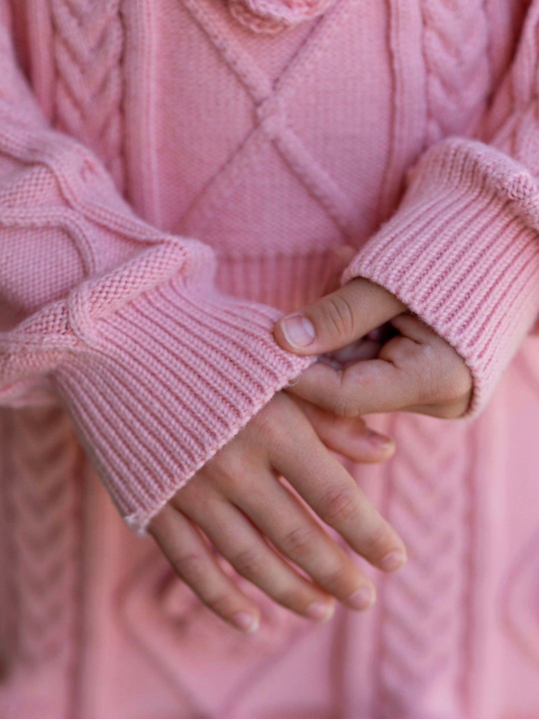 Girls pink knit sweater set with textured ribbed knit