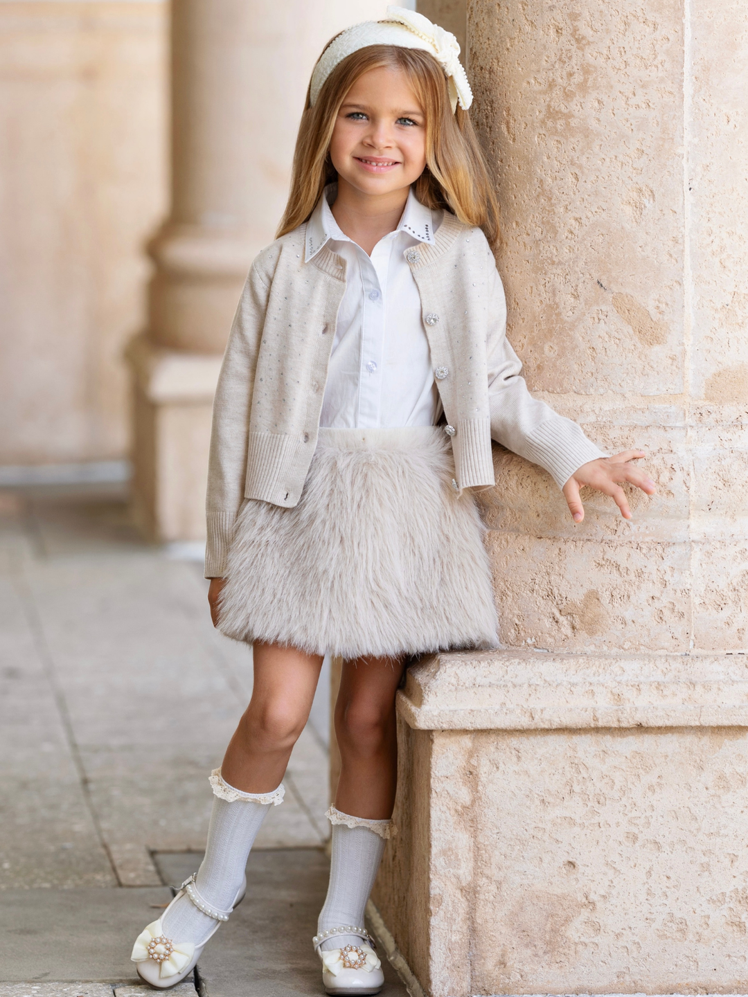 Graceful Glam Cardigan and Faux Fur Skirt 3-Piece Set