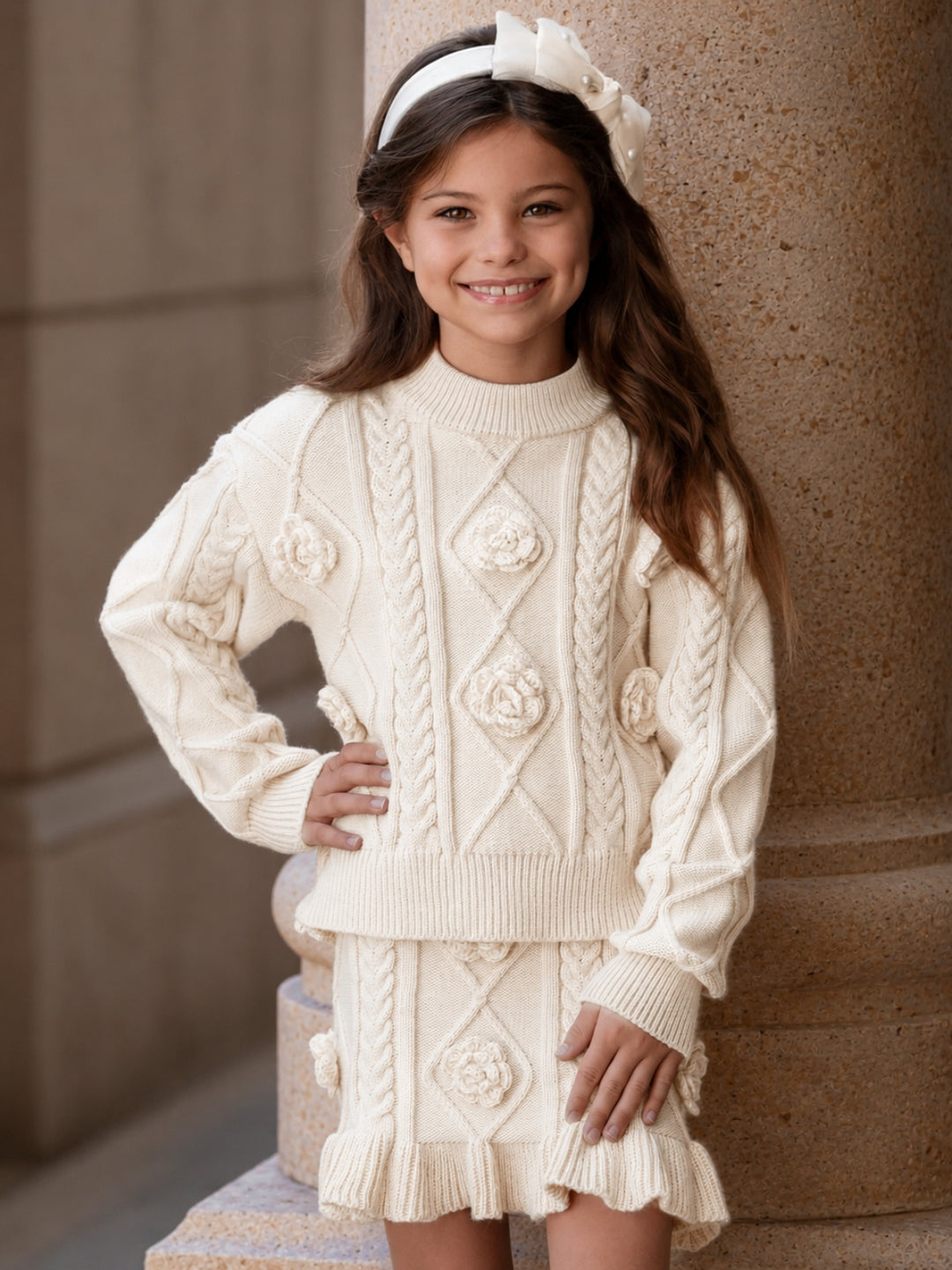 Cozy Charm Rosette Sweater and Skirt Set