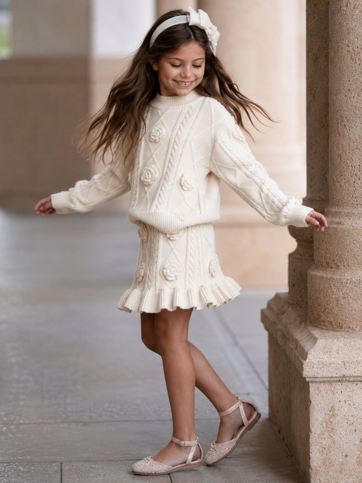 Cozy Charm Rosette Sweater and Skirt Set