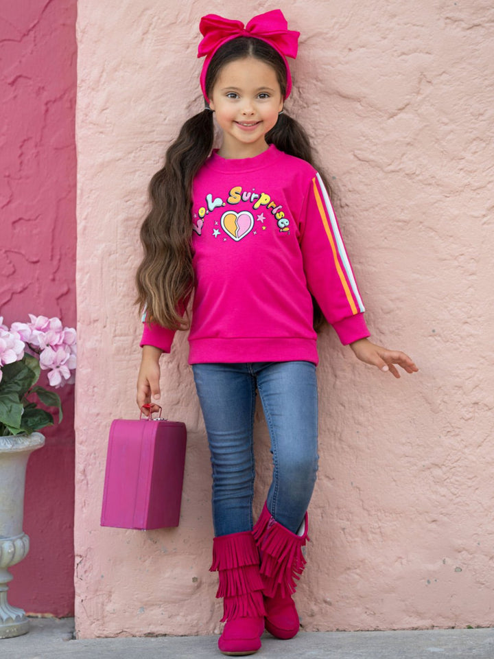 L.O.L. SURPRISE! Pink Rainbow Stripe Sweatshirt Mia Belle Girls